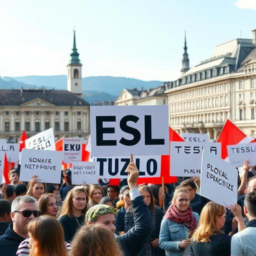 Protest w Zurychu na rzecz bojkotu produktów Tesli